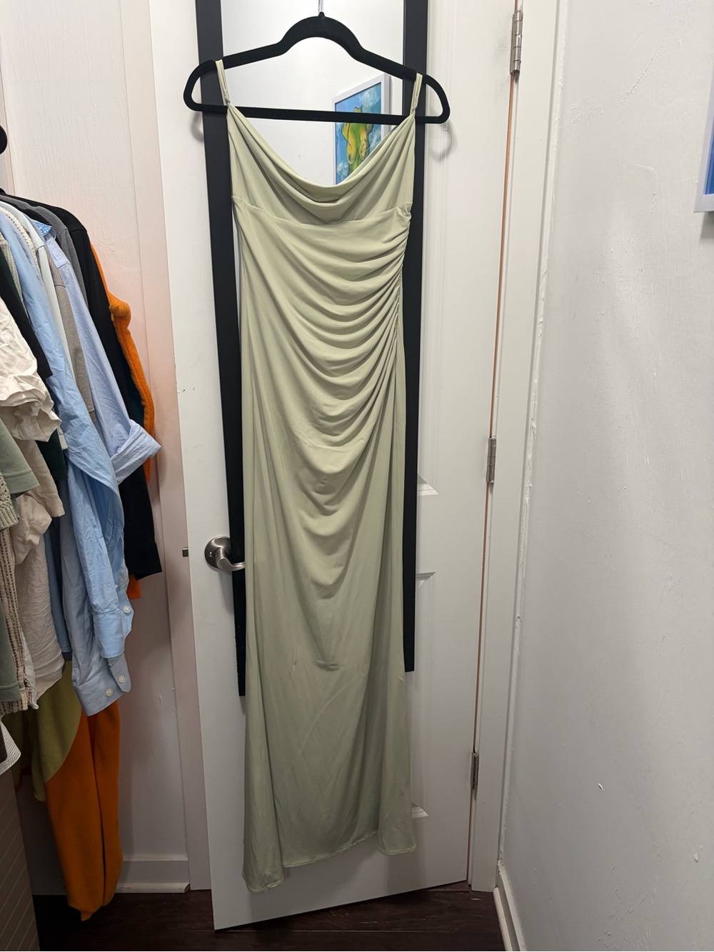 Katie May Sage Green Backless Draped Slip Dress